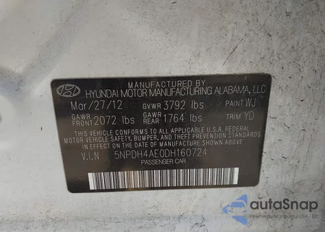 2013 Hyundai Elantra Gls/Limited from USA, damaged, VIN 5NPDH4AE0DH160724